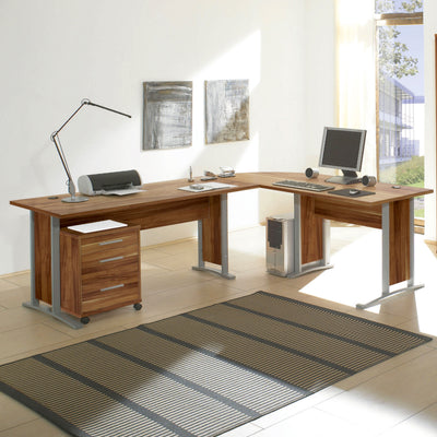 Winkelschreibtisch mit Rollcontainer OFFICE LINE Walnuss Dekor