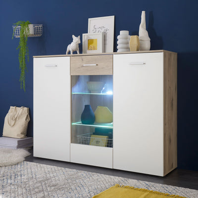 Highboard weiß Eiche Dekor