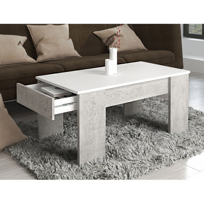 Couchtisch Genua Betonoptik Weiß mit Schubkasten