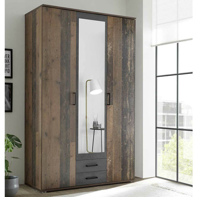 Kleiderschrank CHICAGO Melamin Old Style 3-türig mit Spiegel