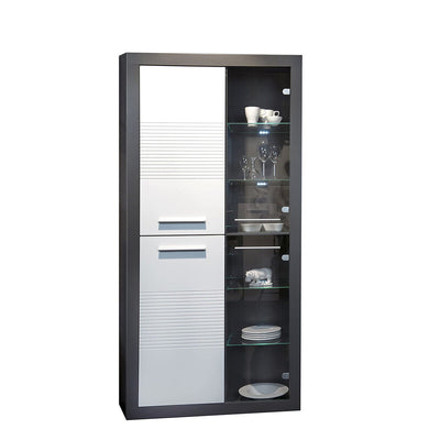 Vitrine KOLIBRI grau MDF weiß Hochglanz mit LED