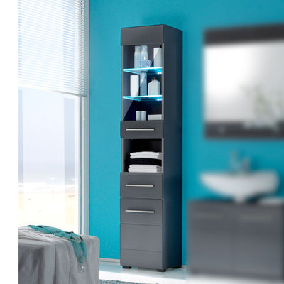 Bad Hochschrank CHROME graumetallic Hochglanz LED