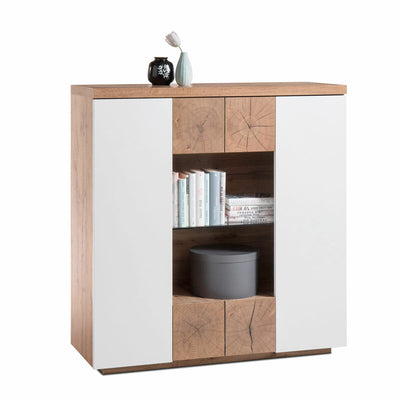Highboard HELSINKI weiß matt Lack und Eiche