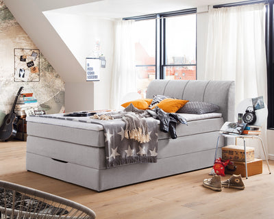 Boxspringbett MODESTO Stoff silber inkl. Topper